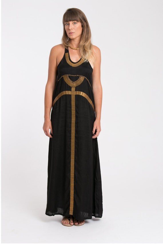 Egyptian Goddess Dress Evening Dress Black and Gold by Hanamer