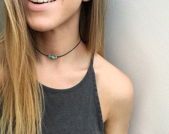 The Paige Choker - Green sediment jasper patterned bead coin choker on 11'' black cord by Serenity Project