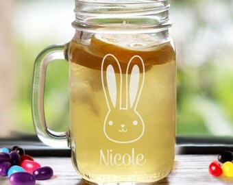 Easter Bunny Engraved Mason Jar, Personalized Easter Glass, Custom Easter Glass, Glass with Name
