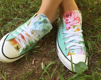 Mint Floral Converse Shoes