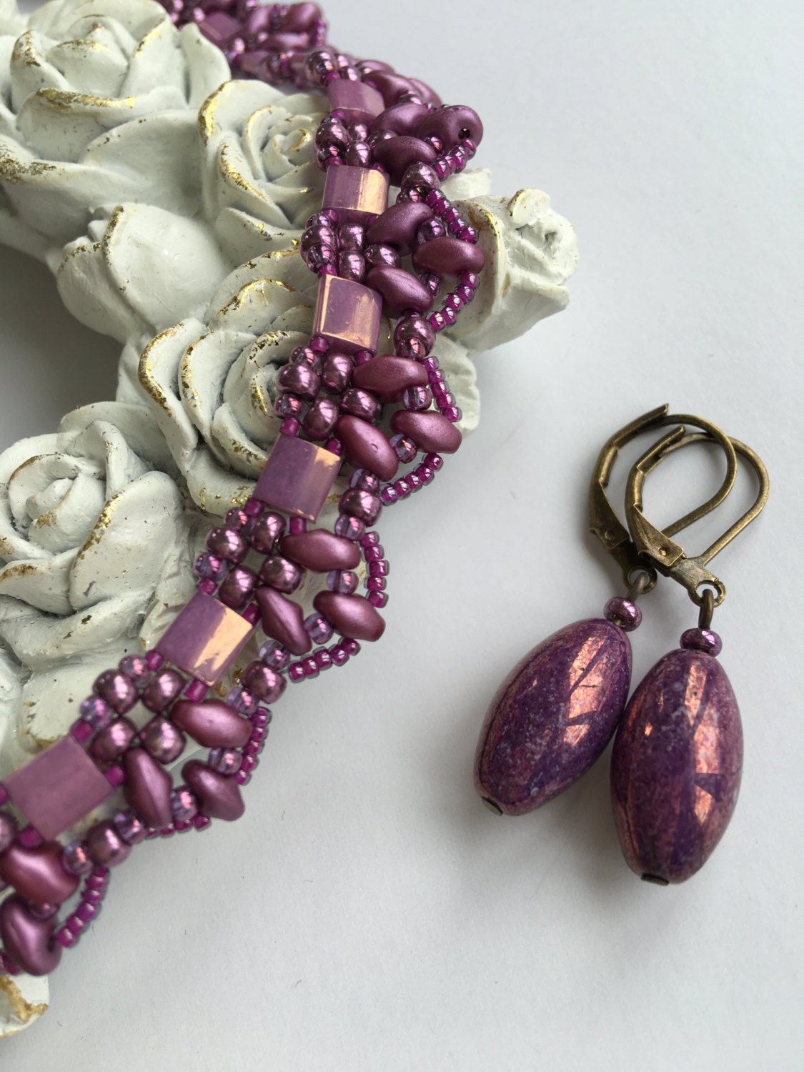 Purple Necklace SetBeaded Necklace by BeadFantasyBoutique on Etsy