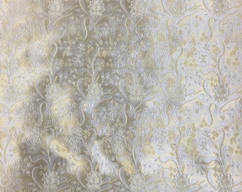 45 in w 100% silk Brocade w gold flowers Fabric by the yard