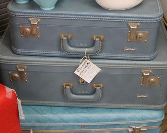 Two Vintage Blue Suitcases****Read Lisitng Before Purchasing