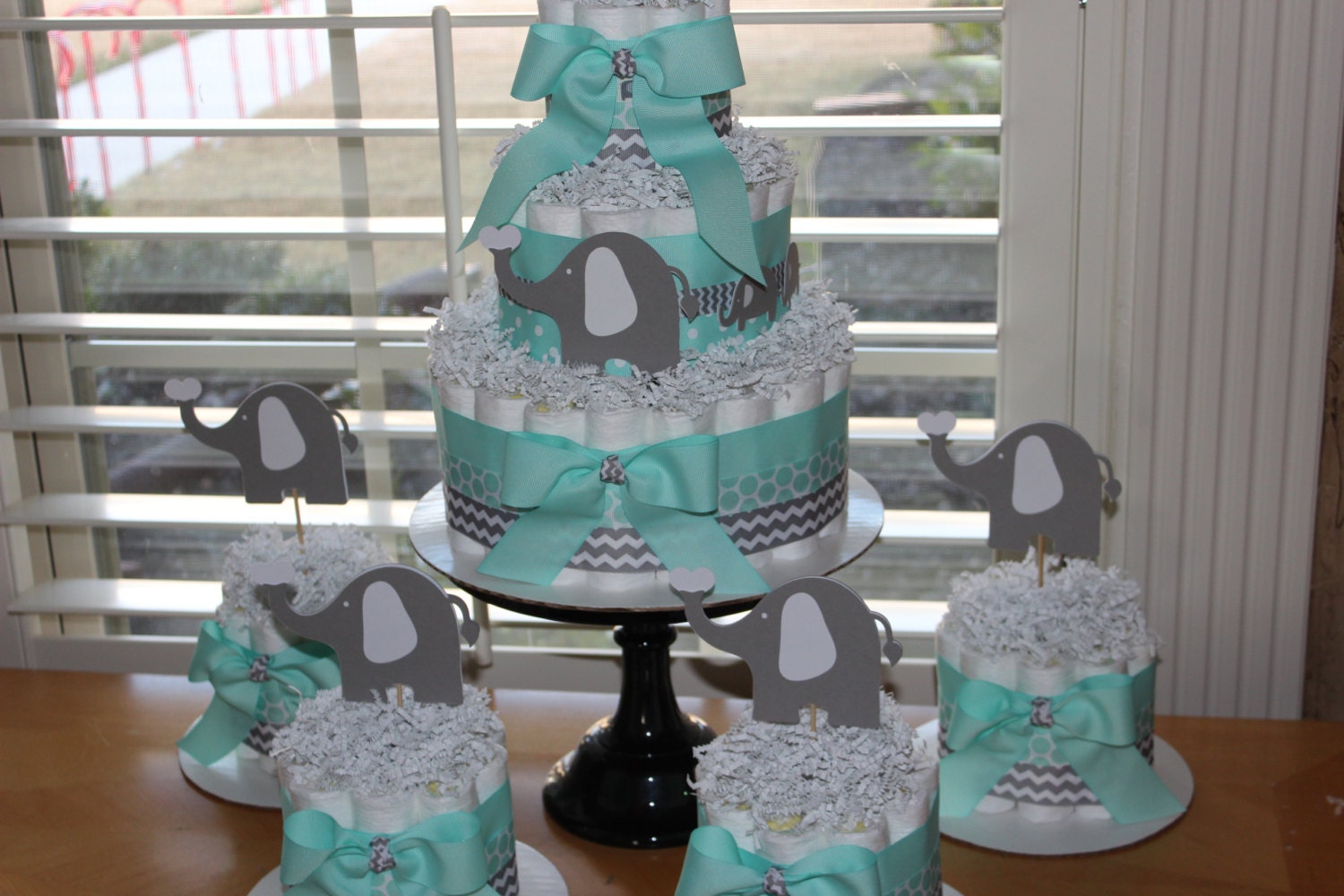mint green chevrons cake