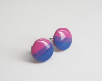 Bisexual Pride Studs, Queer Pride Earrings, Bi Pride Colors Stud, Hypoallergenic Titanium, LGBT Jewelry