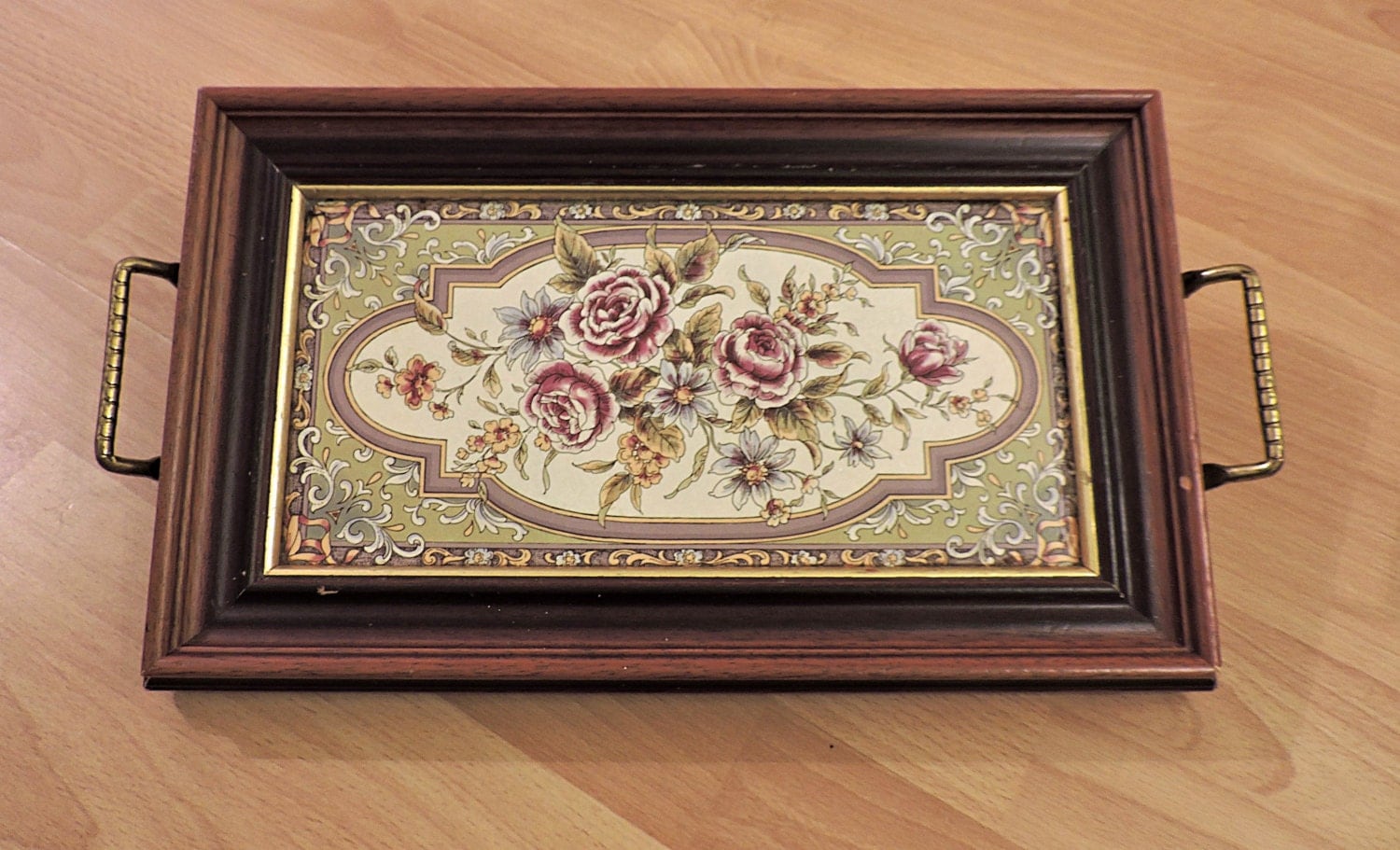 Vintage wooden serving tray insert flowers, flowers power tray,wooden