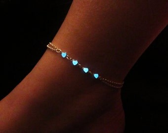 Hearts anklet glow in the dark // sterling silver