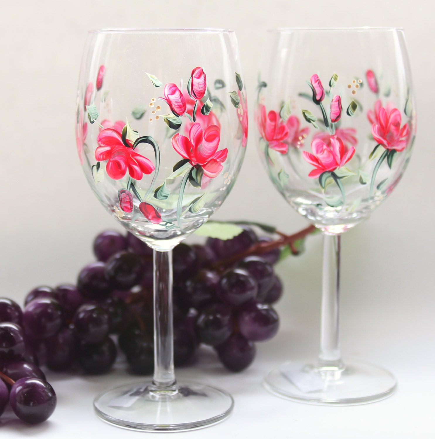 Hand Painted Wine Glasses Pink Roses