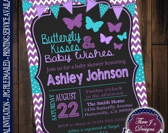 Purple & Teal Butterfly Baby Shower Invitation - Digital JPG Copy