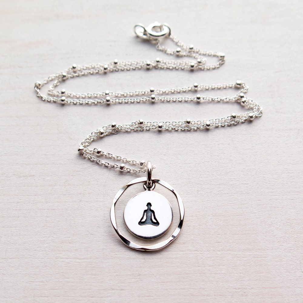 Yoga Necklace, Lotus Pose Yoga Jewelry, Sterling Silver, Meditation