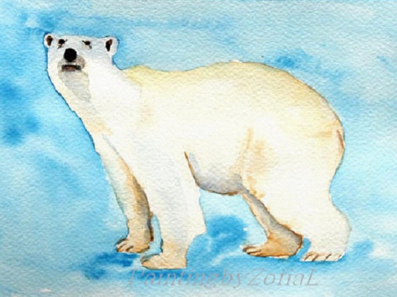 Items similar to polar bear original watercolor painting polar bear ...