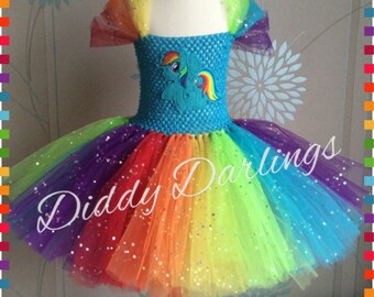 Sparkly Rainbow Dash Tutu Dress. Inspired Handmade All Sizes Fully Customised Halloween, Christmas, Party, Fancy Dress, Princess Costume