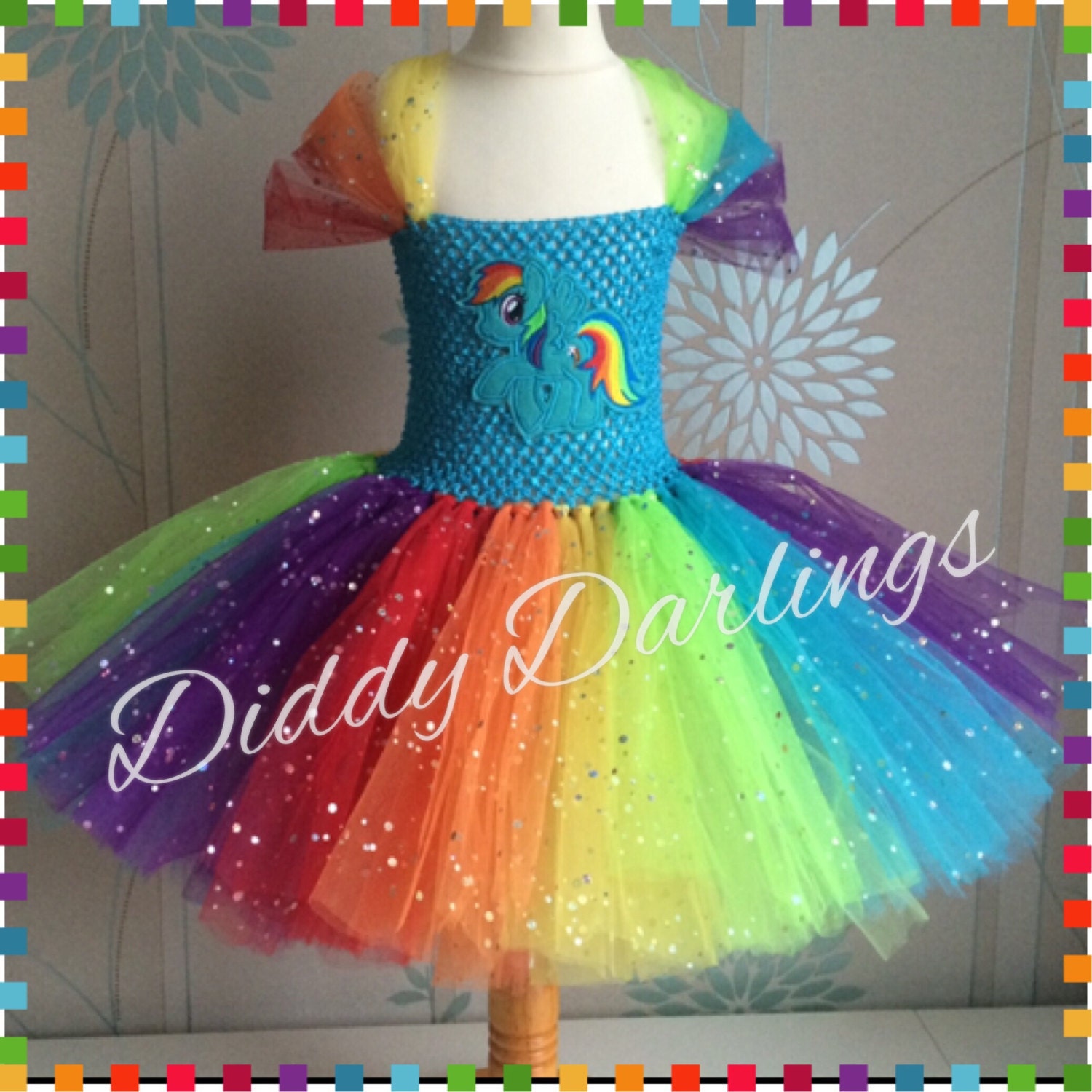 Sparkly Rainbow Dash Tutu Dress. Inspired Handmade All Sizes