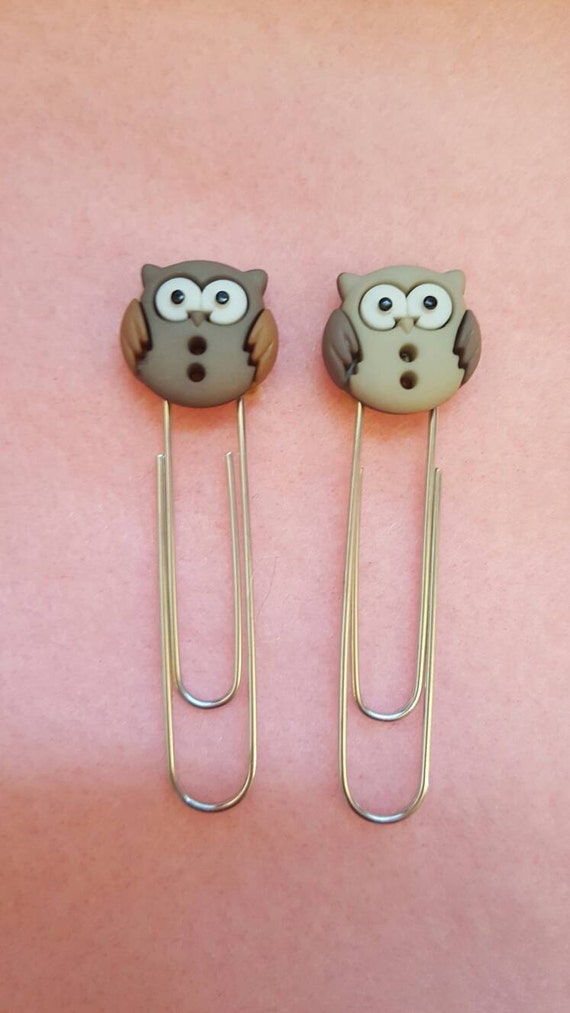 Set of 2 owl paper clips bookmark journal clip planner clip