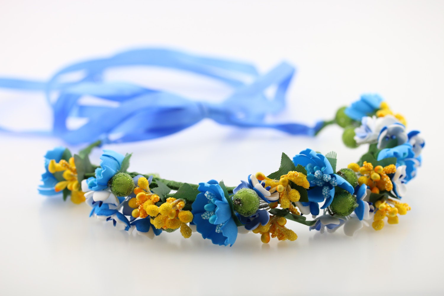 Ukrainian flower crown Wildflower crown bachelorette Blue