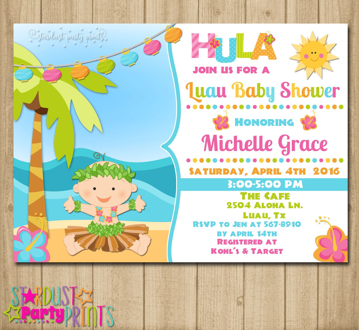 Luau Baby Shower Invitation Hawaian baby Shower Invitation