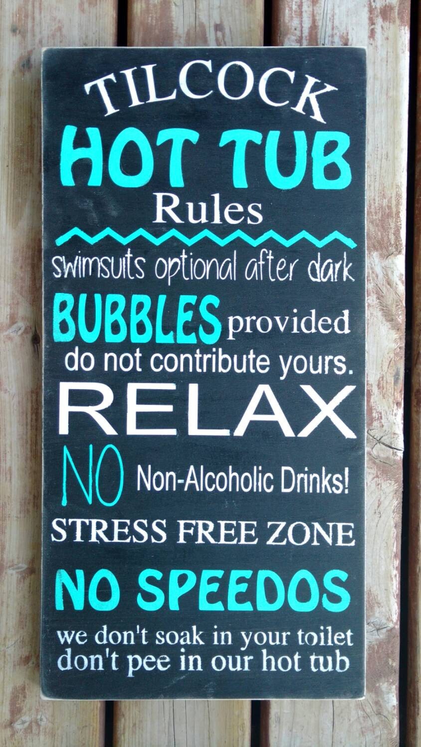 Hot Tub Rules Sign Personalized Wooden wall art Hand