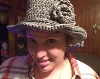 1920's style cloche hat, adult size in grey heather color.