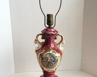 Vintage "GEORGE & MARTHA WASHINGTON" Porcelain Table Lamp, Handpainted and 24k Gold Trim