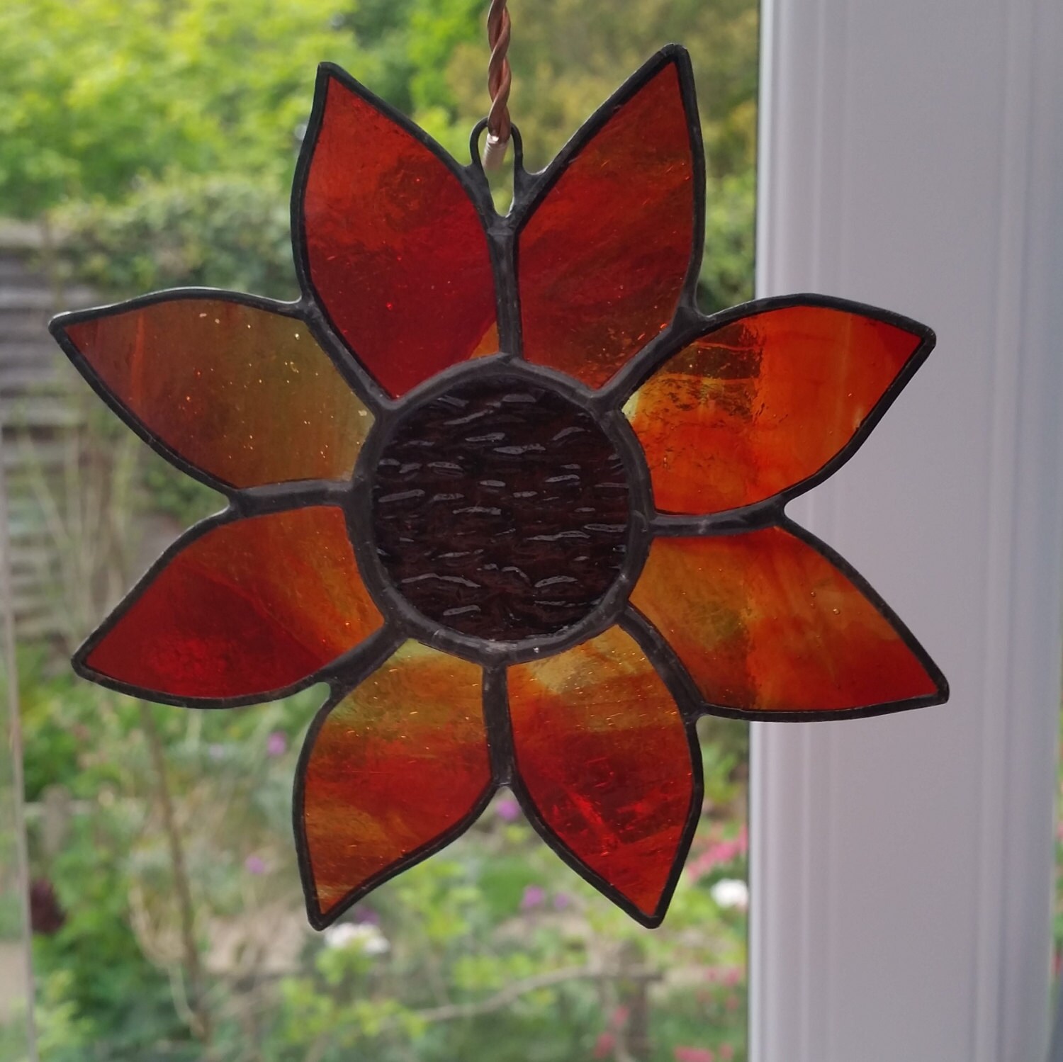Stained Glass Sunflower Suncatcher Orange Sunflower Handmade