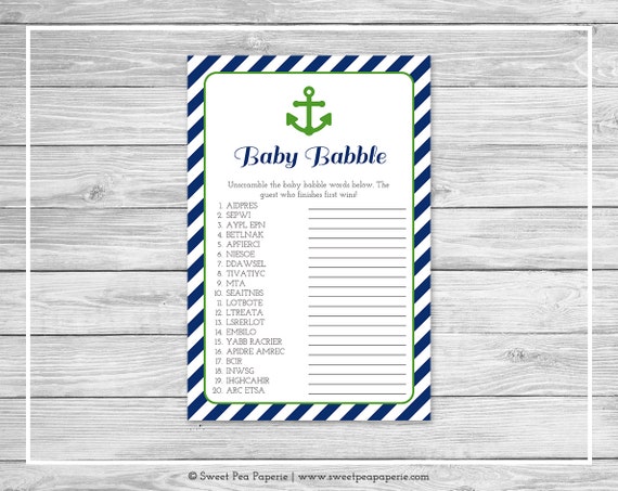 Nautical Baby Shower Baby Babble Game Printable Baby Shower