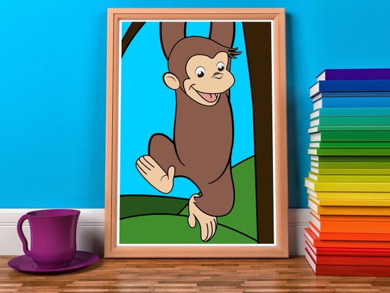 Curious George hanging on a tree children book by ArtForMyKids