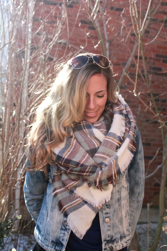 Cozy plaid blanket scarf
