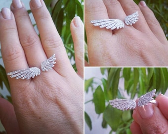 Beautiful Angel Wings CZ Pure 925 Sterling Silver Ring sizes 7, 8 Boho Jewelry, Bohemian Ring, Stacking Ring