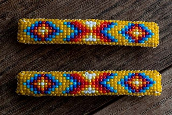 Native American beaded hair barrettes by NanushkasStuff on Etsy