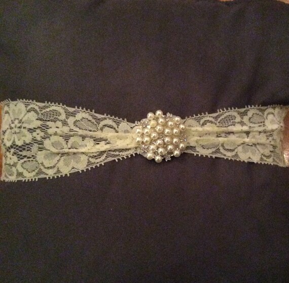 804 New baby jewel headband 698 Cream Lace Baby Headband with Pearl Jewel by WhatTheQuote on Etsy 