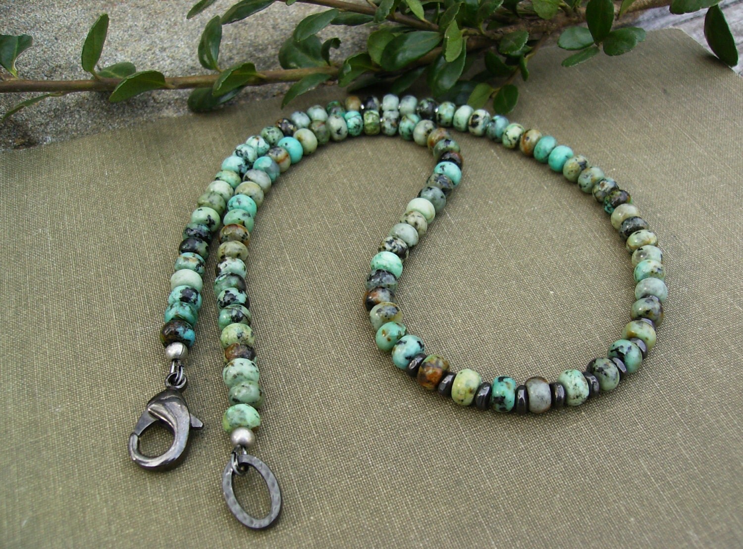 Men's African Turquoise Necklace Karen Hill Tribe Silver