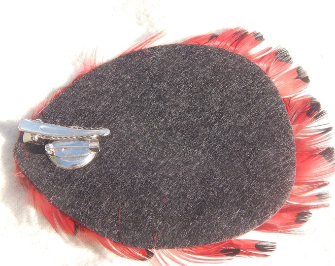 Feather barrette, large hair clip, boho accessories, red vine tribal accessories, kuchi buttons hair piece, boho women hair accessories