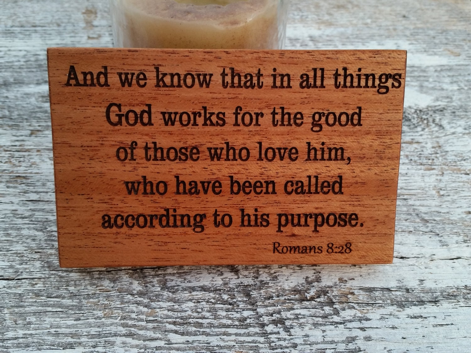 Romans 828 Bible Verse Wood Engraved Plaque Inspirational