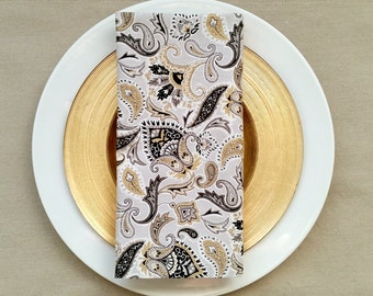 Paisley Fabric Napkins - Fabric Dinner Napkins - Black and Gold Dinner Napkins - Set of 2