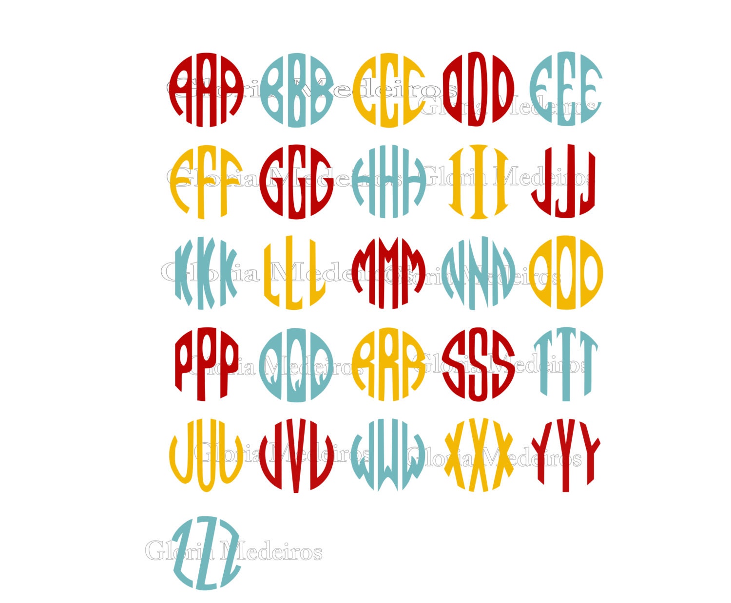 Download Fancy Circle Monogram Letters. Circle Monogram Font SVG DXF