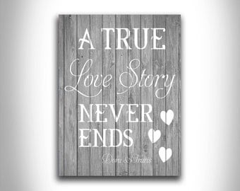 A True Love Story Never Ends unique customizable typography home decor