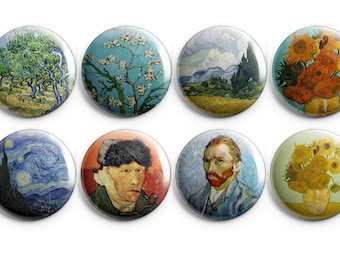 Van Gogh buttons or magnets - 1.25" Pinback Buttons - Van Gogh Starry Night - Almond Blossoms - stocking stuffer - gift under 10 (B008)