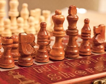 Personalized Chess Set "King +Knight", Custom Engraved Rosewood Travel Chess Board, Unique Gift for Birthday, Anniversary, Chess Players