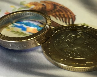Gold Mexican Peso Ring - Peso Coin Ring - Coin Jewelry - Gold Ring - Coin Band - Mens Jewelry - Mexican Coin Ring - Mens Ring - Foreign Coin