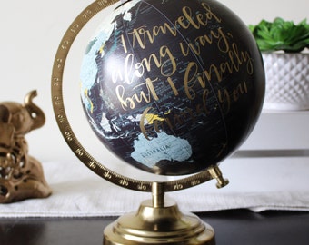 Customizable plum world globe - Calligraphy World Globe - Hand lettered Globe