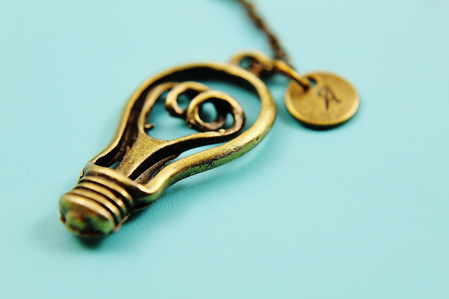 Bronze Light Bulb Charm Necklace Bronze Light Bub Charm