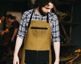 Waxed canvas and leather apron by Kruk Garage Men's apron Work apron Barista apron Barber apron Men gift Birthday gift