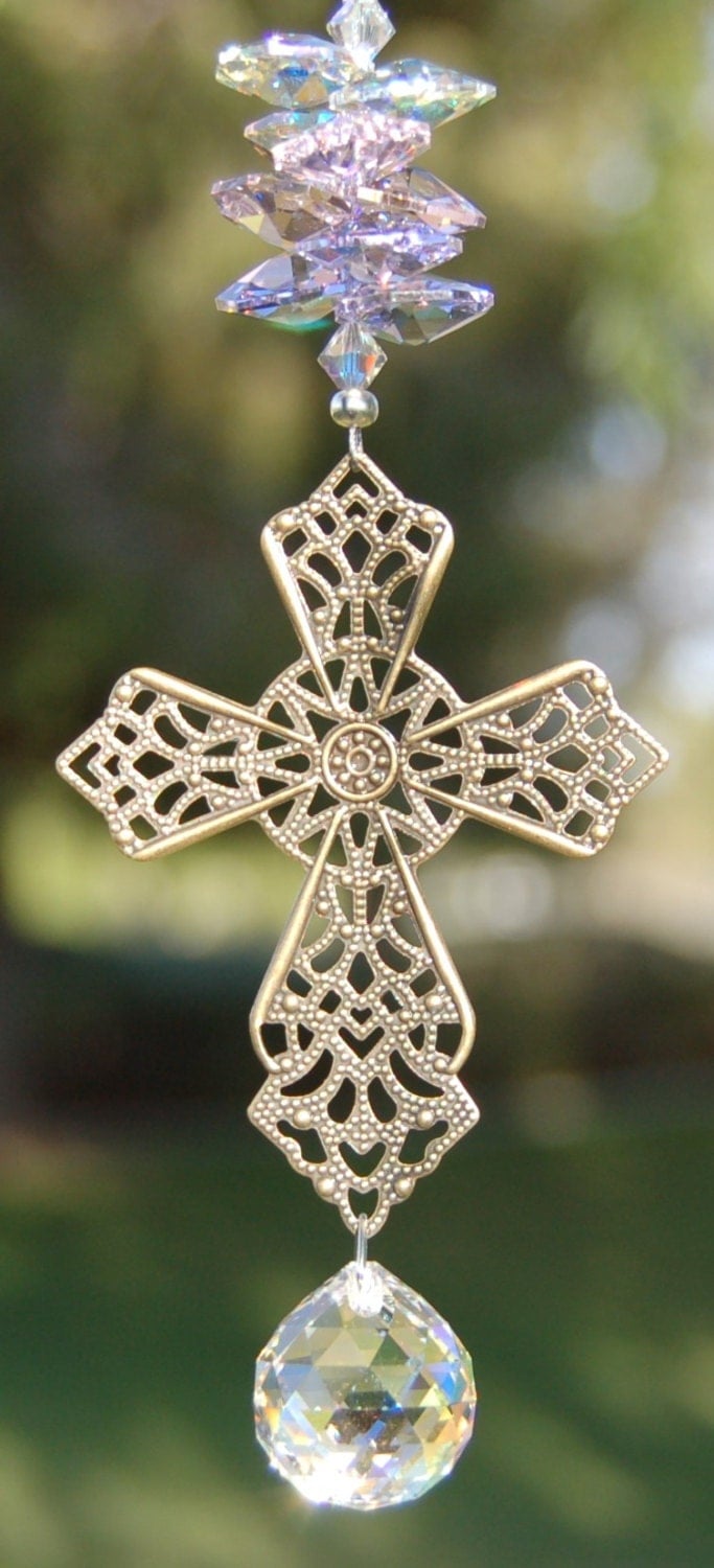 Crystal Suncatcher Car Charm CROSS Swarovski 20mm Prism