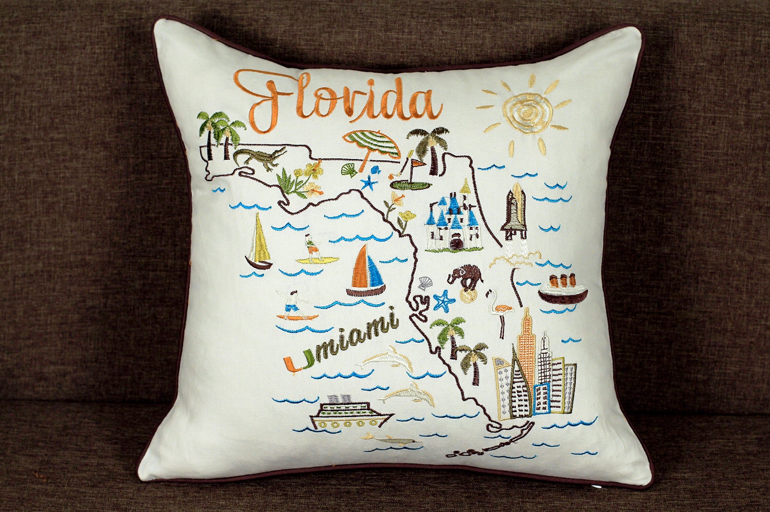Florida State Art Embroidered Pillow cover Pillow Cases Throw