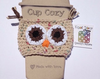 Owl Coffee Cup Cozy, Owl cup cozy, crochet owl cup cozy, Owl Coffee Sleeve, owl gift, teacher gift
