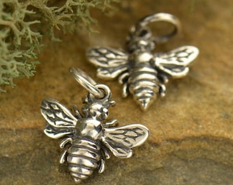 Bee Sterling Silver Charm Honeybee Bumblebee pendant Flying Insect Charm or Necklace Spring Girl Child Dainty Children 699
