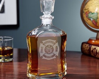 Fire & Rescue Personalized Whiskey Decanter - Gifts for Firefighters, Christmas Gifts for Fireman, Retirement, Birthday Gifts for Men