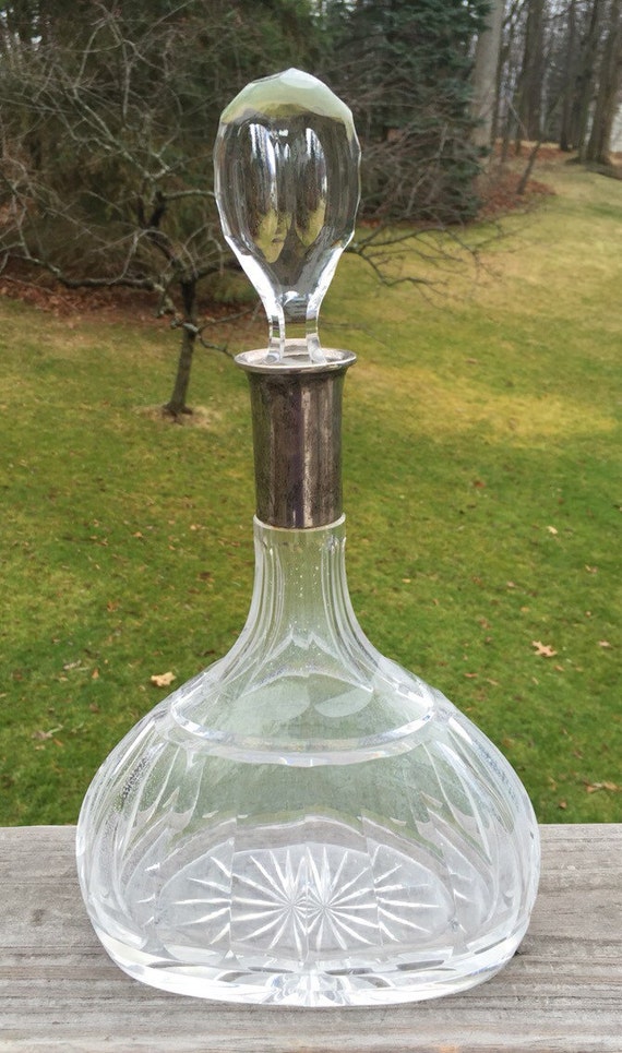 Vintage Cut Crystal Decanter / Art Deco Crystal Wine Decanter