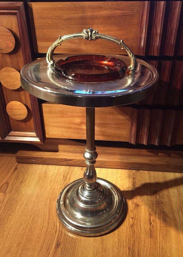 Art Deco Standing Ashtray / Vintage Chrome Standing Ashtray