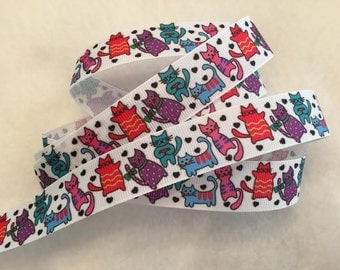 Colorful Cat Grosgrain Ribbon 7/8" 4Y or 5Y Pieces Left